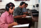 palestinian students listen to a hebrew lesson recorded on tape at the abraham center in gaza city august 12 1999
