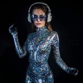 Sexy Cool Woman Posing And Dancing In A Metallic Silver Catsuit In A Disco Setting Ryr50dpbl  Wl