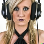 A high resolution photo of an attractive young blonde woman wearing large black vintage headphones, detailed, realistic (6)