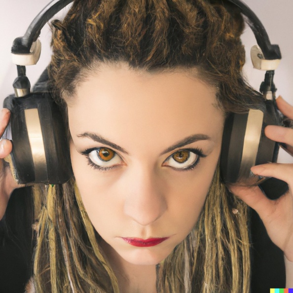 A young adult caucasian woman with blonde dreadlocks wearing large black vintage headphones (6).jpg