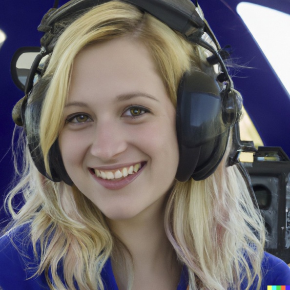 A high resolution photo of a cute, smiling young blonde woman wearing a large helicopter headset, detailed, realistic (7).jpg