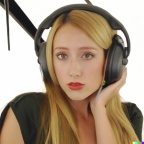 A high resolution photo of a skinny, attractive, shy young blonde woman wearing a helicopter headset, detailed, realistic