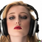 A high resolution, hyperrealistic photograph of a gorgeous young blonde woman with a sleepy look in her eyes, wearing large black vintage headphones,  (3)