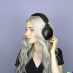 Professional photograph of attractive young blonde woman wearing large black vintage headphones, mastery of color grading and detail, insanely detai (2)