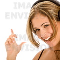 0035-0812-2818-2943 happy blond woman listening to music through headphones holding one to her ear