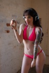 500px   5(13) - Leah Harris poses with large monitor headphones and a classic iPod 