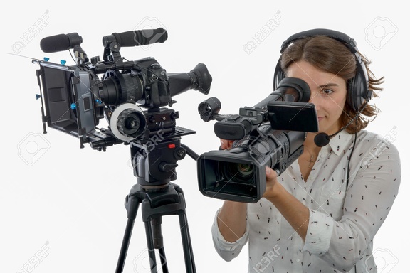67099167-pretty-young-girl-with-a-professional-camcorder-on-white-Stock-Photo