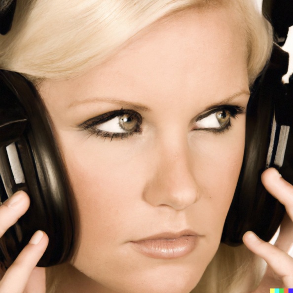 A high resolution photo of an attractive young blonde woman wearing large black vintage headphones, detailed, realistic (5).jpg