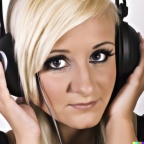 A high resolution photo of an attractive young blonde woman wearing large black vintage headphones, detailed, realistic (7)