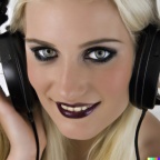A high resolution photo of an attractive young blonde woman wearing large black vintage headphones, detailed, realistic (8)