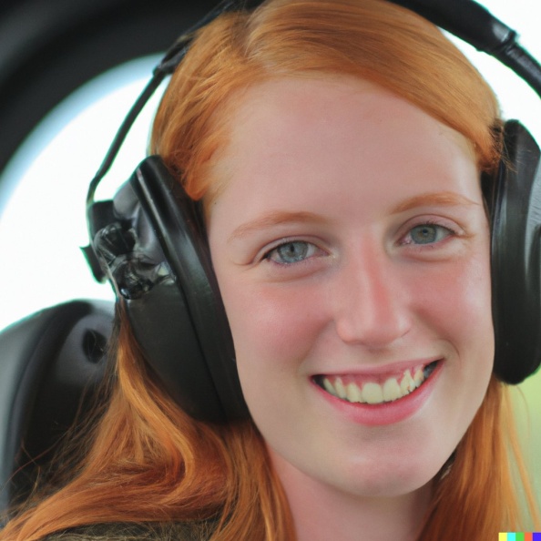 A high resolution photo of a cute, smiling young redheaded Caucasian woman wearing a large helicopter headset, detailed, realistic (5).jpg