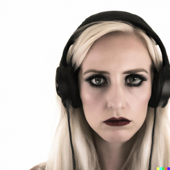 A high resolution, hyperrealistic photograph of a gorgeous young blonde woman with a hypnotised look in her eyes, wearing large black vintage headphon (3).jpg