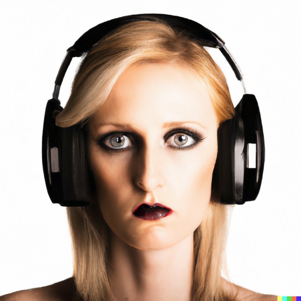 A high resolution, hyperrealistic photograph of a gorgeous young blonde woman with a hypnotised look in her eyes, wearing large black vintage headphon (4).jpg