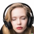 A high resolution, hyperrealistic photograph of a gorgeous young blonde woman with a sleepy look in her eyes, wearing large black vintage headphones,  (2).jpg