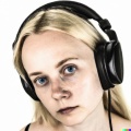 A high resolution, hyperrealistic photograph of a gorgeous young blonde woman with a sleepy look in her eyes, wearing large black vintage headphones,  (4)