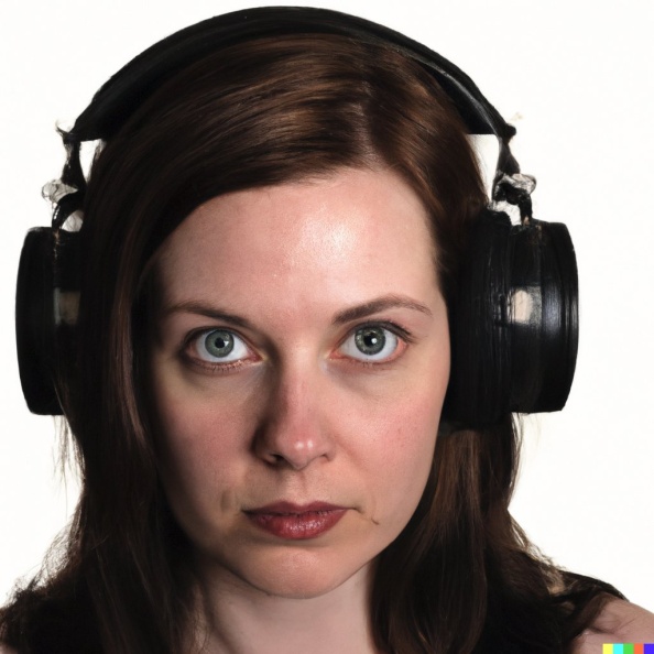 A high resolution, hyperrealistic photograph of a gorgeous young woman with a mesmerised look in her eyes, wearing large black vintage headphones, iso.jpg