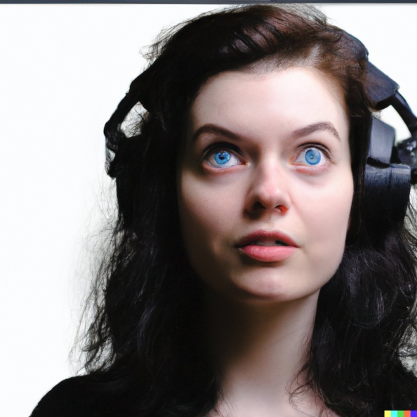 A high resolution, hyperrealistic photograph of a gorgeous young woman with a mesmerised look in her eyes, wearing large black vintage headphones, iso (2).jpg