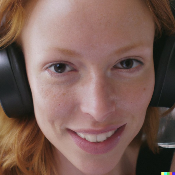 attractive smiling young redhead woman wearing large black vintage headphones, mastery of color grading and detail, insanely detailed and intricate,.jpg
