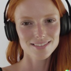 attractive smiling young redhead woman wearing large black vintage headphones, mastery of color grading and detail, insanely detailed and intricate, (2)