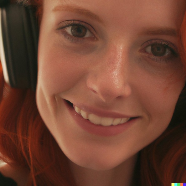 attractive smiling young redhead woman wearing large black vintage headphones, mastery of color grading and detail, insanely detailed and intricate, (3).jpg