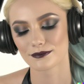 gorgeous smiling young blonde woman with closed eyes and goth makeup wearing large black vintage headphones, mastery of color grading and detail, in (2).jpg