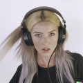 Professional photograph of attractive young blonde woman wearing large black vintage headphones, mastery of color grading and detail, insanely detai (4)