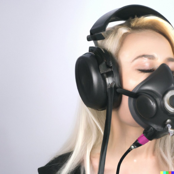 A wide-shot photo of a gorgeous smiling young blonde woman wearing high detailed realistic large black vintage headphones over her ears, and wearing a.jpg